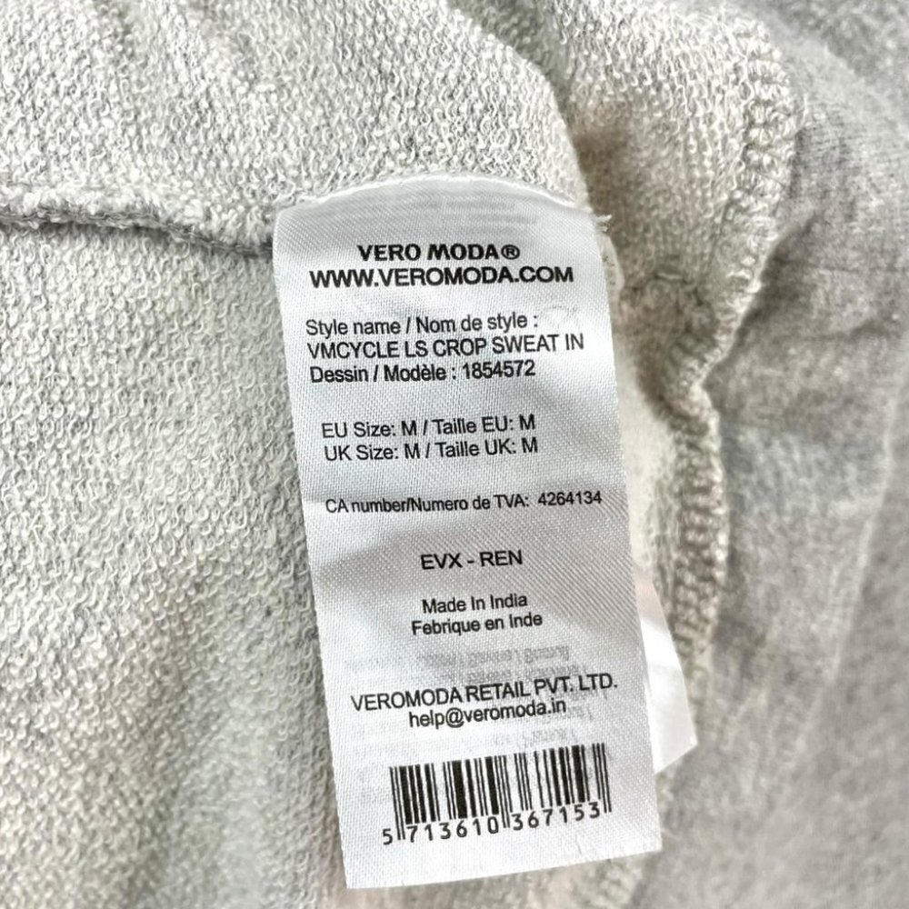 * Vero Moda Grey Cotton Terry Beach Cruiser Embellished Sweatshirt Size M - Picture 6 of 7